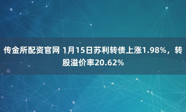 传金所配资官网 1月15日苏利转债上涨1.98%，转股溢价率20.62%