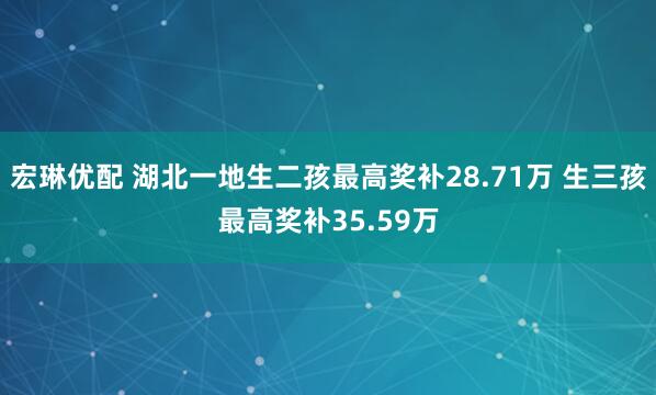 宏琳优配 湖北一地生二孩最高奖补28.71万 生三孩最高奖补35.59万