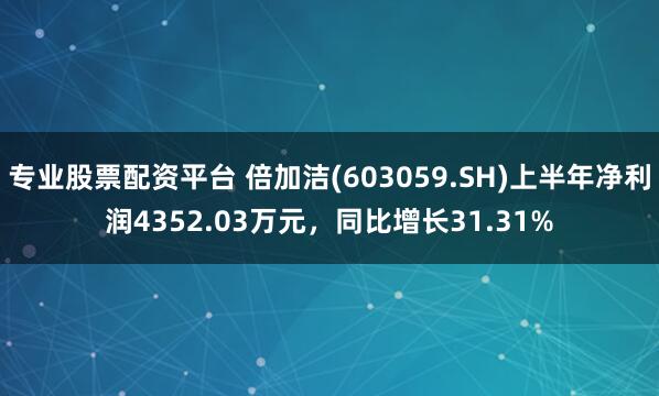 专业股票配资平台 倍加洁(603059.SH)上半年净利润4352.03万元，同比增长31.31%